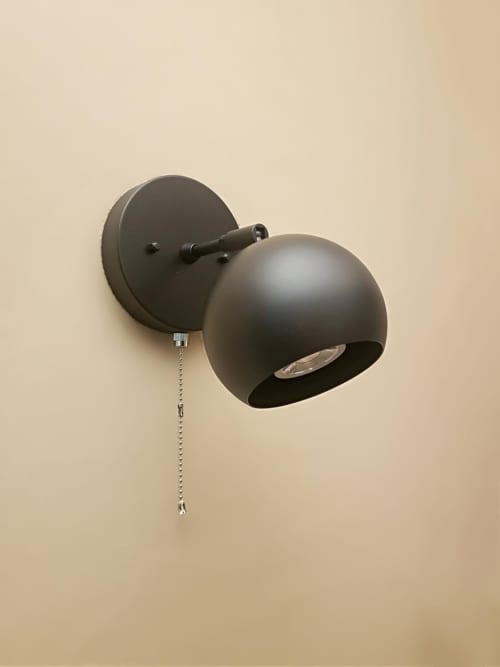 Pull Chain Adjustable Wall Light - Black Modern Sconce | Sconces by Retro Steam Works. Item made of metal works with mid century modern & industrial style