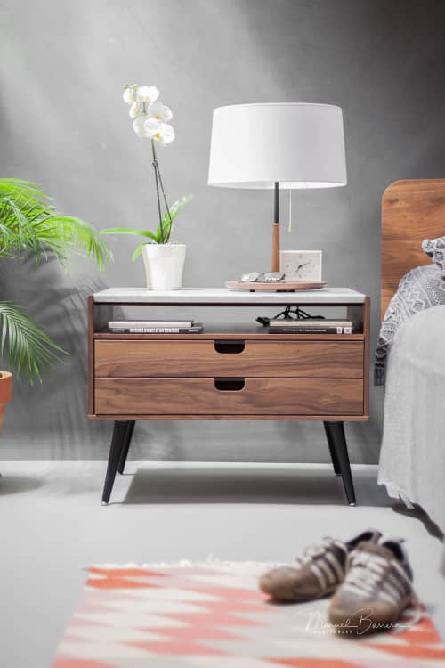 Nightstand Bedside Table Walnut / Oak Wood Board | Tables by Manuel Barrera Habitables. Item composed of oak wood and marble