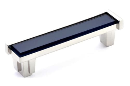 Astratto Navy Blue 4" CC Pull With Satin Nickel Finish | Hardware by Windborne Studios. Item made of glass