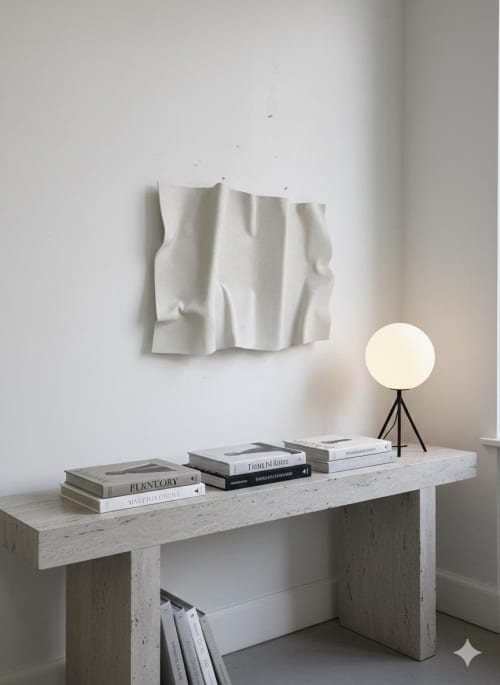 3D Textured Plaster Wall Art – Handmade Sandy White Sculpture | Wall Sculpture in Wall Hangings by Vaiva Art Atelier