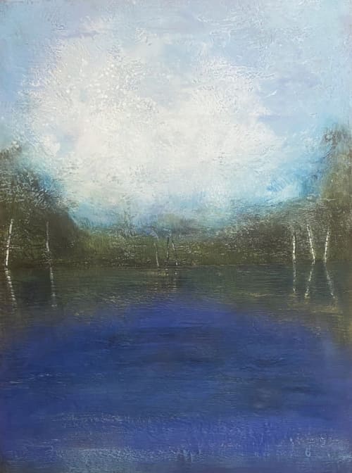 Imaginary Lake | Mixed Media in Paintings by Susan Wallis. Item in contemporary or modern style