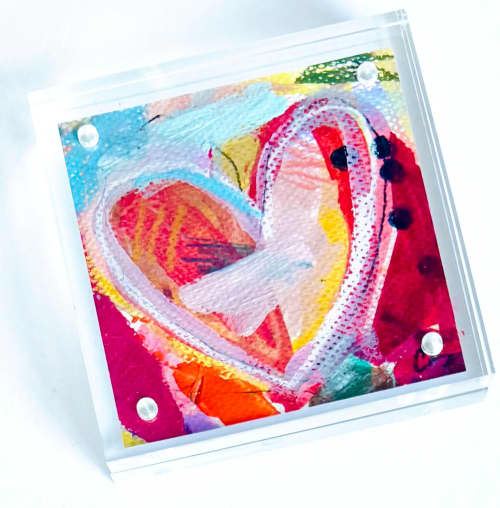 Acrylic Block Heart Painting: Loud Love (No. 8 of 10) | Mixed Media in Paintings by carrie song
