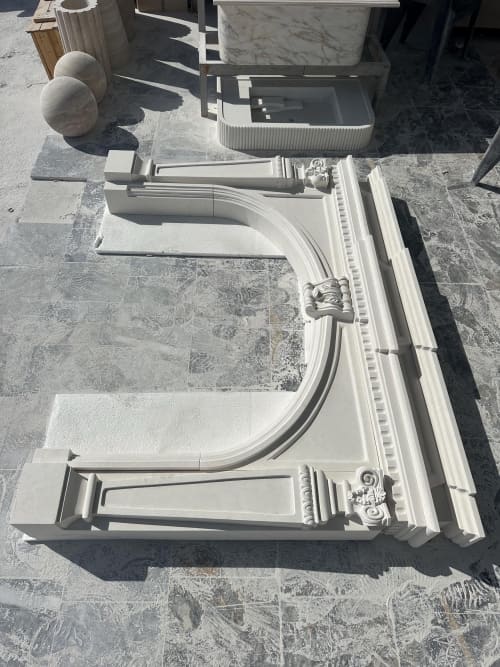 Handmade Limestone Fireplace Surround – French Style Carved Mantel – Customizable Natural Stone Architectural Piece | Fireplaces by AEGEAN MARBLE ARTISAN ATELIER