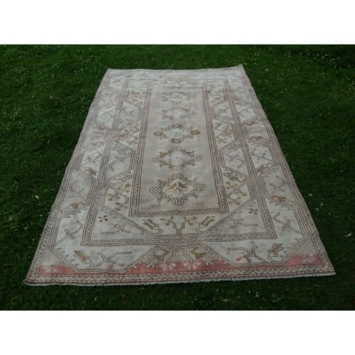 Vintage Turkish Geometric Milas Wool Low Pile Rug | Area Rug in Rugs by Vintage Pillows Store. Item composed of cotton & fiber