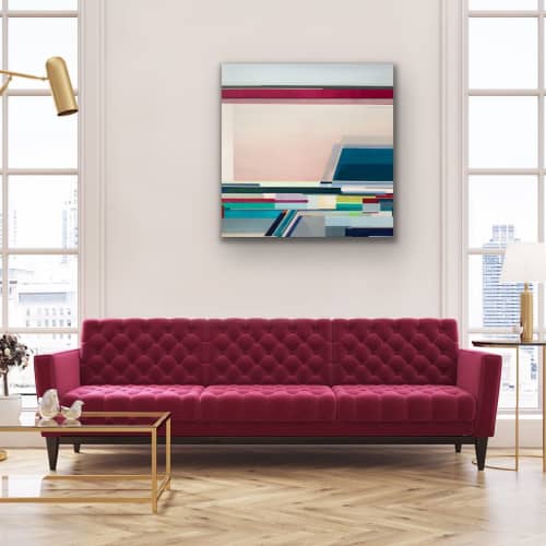 Rainbow Ridge - 40x40 Geometric Landscape | Shilo Ratner | Oil And Acrylic Painting in Paintings by Shilo Ratner