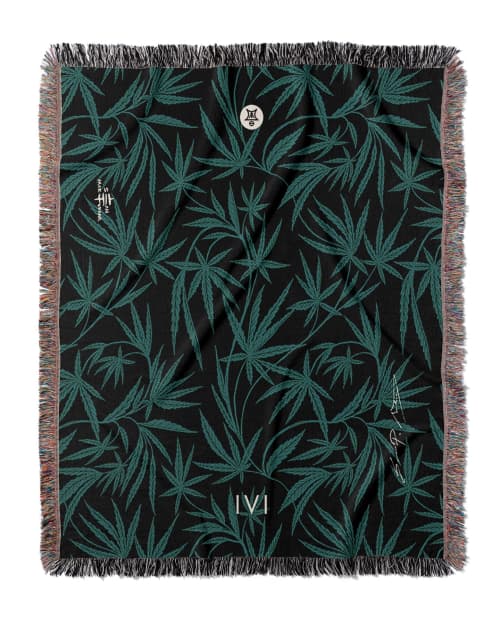 IVI Cannabis Vine Jacquard Woven Blanket | Linens & Bedding by Sean Martorana. Item composed of cotton