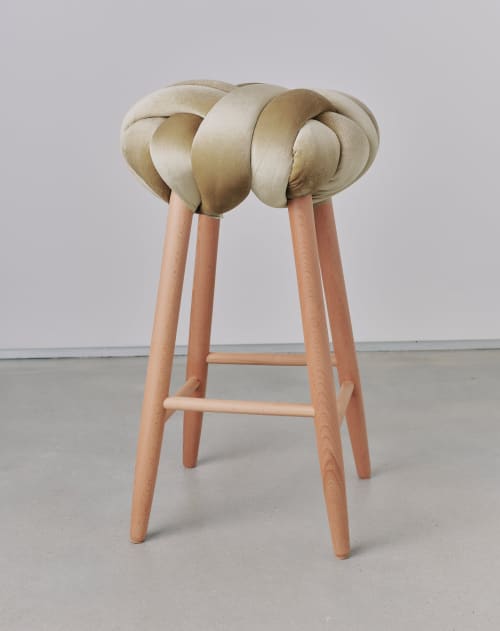 Champagne Velvet Knot Bar Stool | Chairs by Knots Studio. Item made of wood with fabric