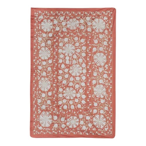 Decorative Orangeade Silk Suzani Suzani With Pomegranates | Tapestry in Wall Hangings by Vintage Pillows Store. Item made of cotton