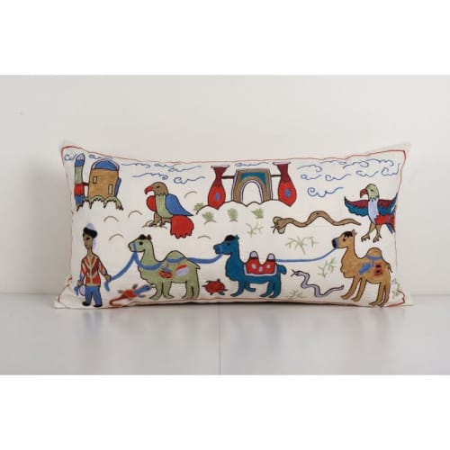 Vintage Oversize Suzani Pillow Cover with Camel Motifs, Anim | Cushion in Pillows by Vintage Pillows Store