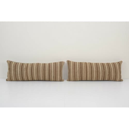 10" x 26" Set Vintage Striped Organic Hemp Kilim Pillow | Sham in Linens & Bedding by Vintage Pillows Store. Item made of cotton with fiber