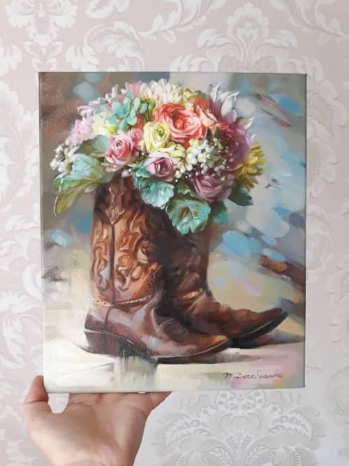 Bridal bouquet painting original art Custom wedding bouquet | Oil And Acrylic Painting in Paintings by Natart. Item made of canvas with synthetic