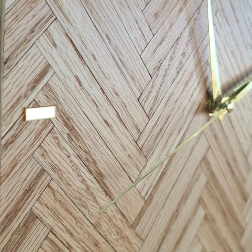 Wood Wall Clock, Herringbone Marquetry, Silent Scandinavian Design | Decorative Objects by Vesta Corte