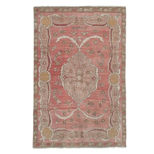 Mid-20th Century Floral Handmade Turkish Anatolian Rug | Area Rug in Rugs by Vintage Pillows Store. Item composed of cotton and fiber