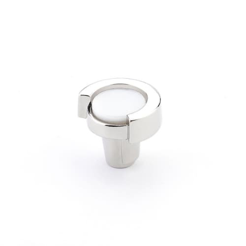 Astratto White Round Knob With Polished Nickel Finish | Hardware by Windborne Studios. Item made of metal