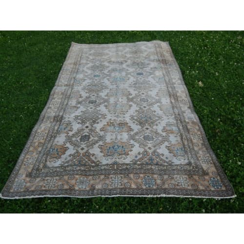 Distressed Turkish Sparta Rug With Central Medallion | Runner Rug in Rugs by Vintage Pillows Store. Item composed of cotton & fiber