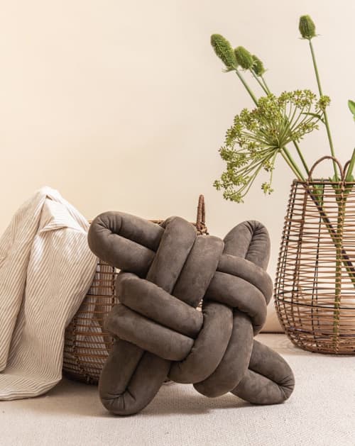 Army Green Vegan Suede Knot Pillow | Pillows by Knots Studio. Item made of fabric & synthetic