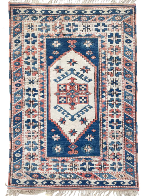 Vintage Turkish Navy, Blush, Apricot, Soft Salmon, Beige | Area Rug in Rugs by The Loom House. Item made of fabric & fiber