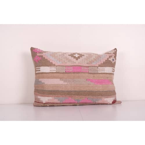 Anatolian Striped Pink Geometric Kilim Rug Pillow Cover, Vin | Cushion in Pillows by Vintage Pillows Store
