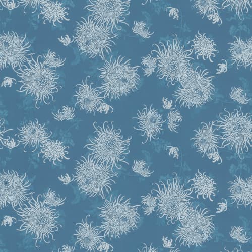 Chrysanthemum - Teal | Wallpaper in Wall Treatments by Wallcovetings by Brenda Houston. Item composed of fabric and paper