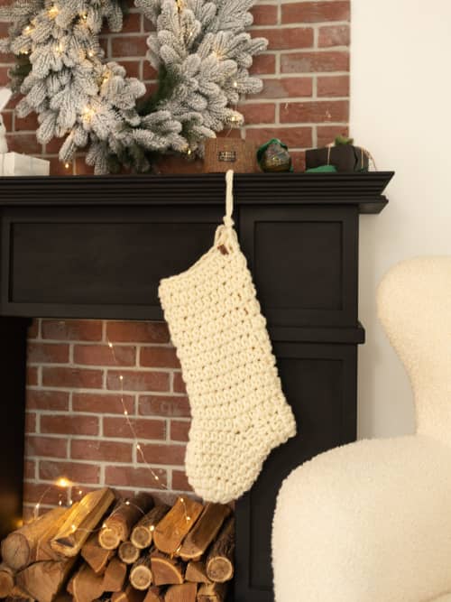 Large chunky knit Christmas stocking 28" | Ornament in Decorative Objects by Anzy Home. Item composed of fabric