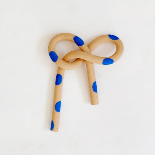 Clay Object 37 - Blue Polka Dots Speckled Bow | Sculptures by OBJECT-MATTER / O-M ceramics