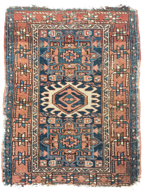 STUNNING Antique Persian Karaja | An Indigo & Terracotta | Area Rug in Rugs by The Loom House. Item made of cotton with fiber