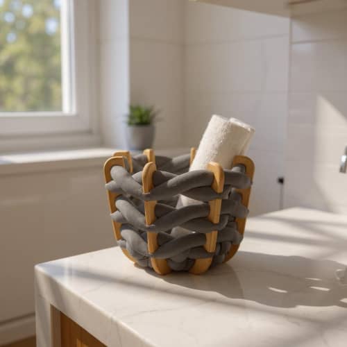 (S) Hull Basket in Graphite Ultra suede | Storage Basket in Storage by Knots Studio
