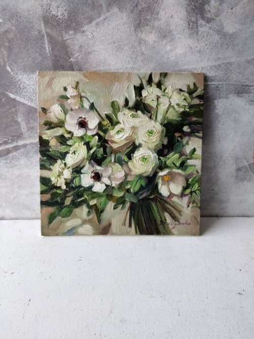 ORIGINAL Custom Bridal Bouquet Painting oil canvas art | Oil And Acrylic Painting in Paintings by Natart. Item made of canvas & synthetic