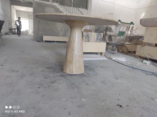 Round Travertine Coffee Table: Custom Order, 40" Diameter | Tables by AEGEAN MARBLE ARTISAN ATELIER