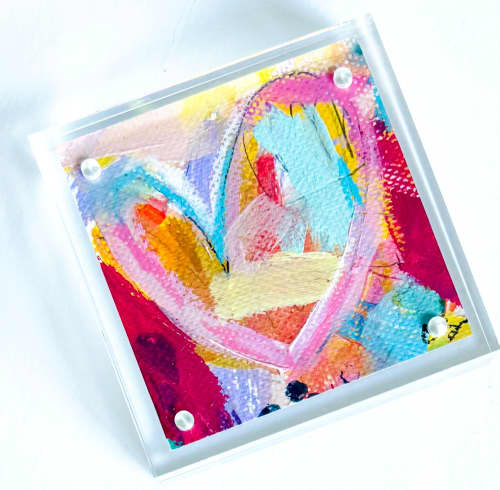 Acrylic Block Heart Painting: Loud Love (No. 7 of 10) | Mixed Media in Paintings by carrie song