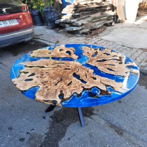 Round Epoxy Resin Dining Table | Tables by Ironscustomwood. Item made of wood with synthetic