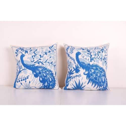 Vintage Folk Art Pictorial Peacock Suzani Pillow Case From U | Cushion in Pillows by Vintage Pillows Store