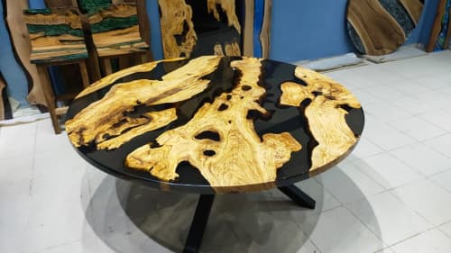 Custom Order Round Olive Smoke Epoxy Dining Table, Diameter | Tables by LuxuryEpoxyFurniture. Item made of wood with synthetic