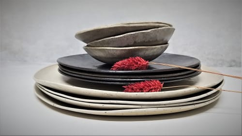 Beige Dark Brown and White Dinnerware Set | Plate in Dinnerware by YomYomceramic. Item made of ceramic