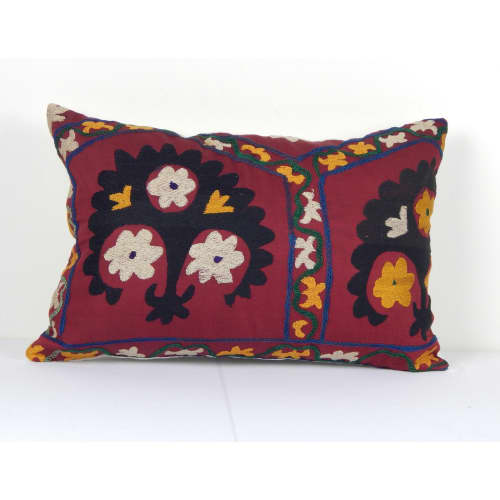 Tashkent Red Suzani Lumbar Pillow Case Made from a 19th Cent | Cushion in Pillows by Vintage Pillows Store