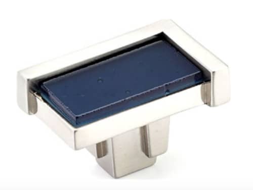 Astratto Navy Blue Rectangle Knob With Satin Nickel Finish | Hardware by Windborne Studios. Item composed of brass and glass