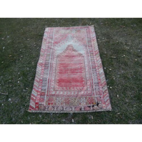 Vintage Red Turkish Small Rug - Yastik Carpet 2'9" X 4'4" | Rugs by Vintage Pillows Store. Item composed of cotton