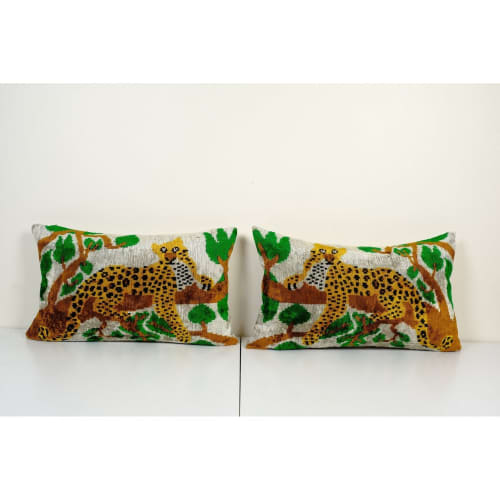Set of Two Ikat Velvet Pillow Cover, Pair HandmadeTiger Silk | Sham in Linens & Bedding by Vintage Pillows Store. Item composed of cotton & fiber