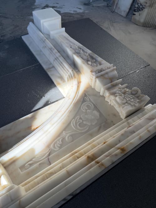 Handmade Calacatta Gold Marble Fireplace Surround – French Style Mantel, Customizable | Fireplaces by AEGEAN MARBLE ARTISAN ATELIER