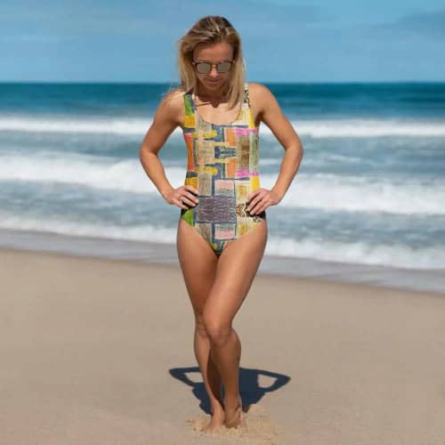 One Piece Swimsuit - The Hearth Quilt - Folk Patchwork Art | Work by Eman's Gallery
