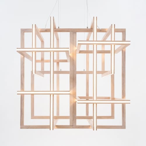 Cube | Chandeliers by Next Level Lighting. Item composed of oak wood
