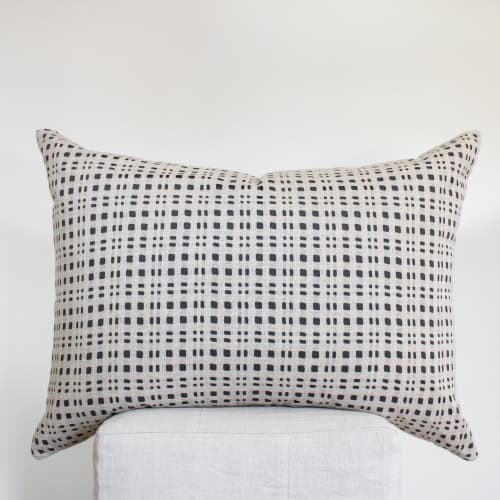 Charcoal With Beige Open Checkers Wool Pillow Set of 2 - 26x36 | Pillows by Vantage Design