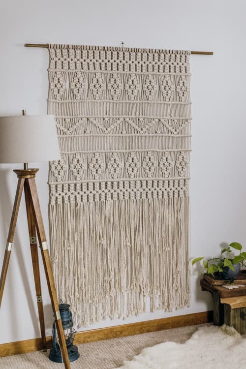 Macramé Room Divider Panel "Retro Flowers" by MossHound Designs by