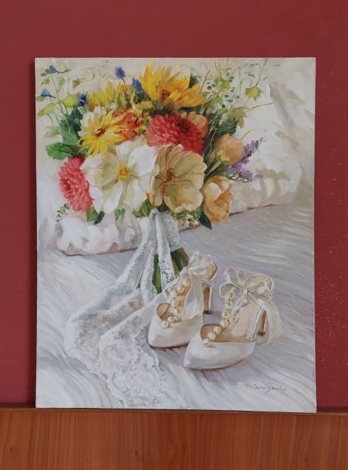 Custom Wedding bouquet painting on canvas, Made to Order | Oil And Acrylic Painting in Paintings by Natart. Item made of canvas with synthetic