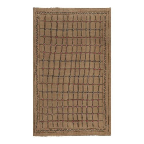 Handwoven Embroided Pattern Aubusson Turkish Kilim Rug | Area Rug in Rugs by Vintage Pillows Store. Item composed of cotton & fiber