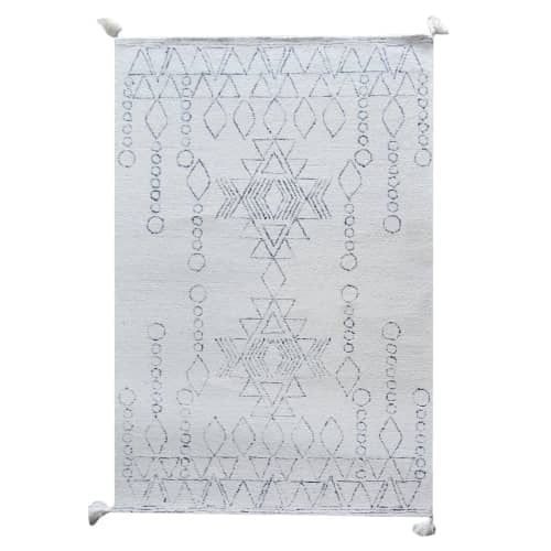 Hand Tufted Wool Area  Ivory & Blue Geometric Tribal Rug | Area Rug in Rugs by Swiflo