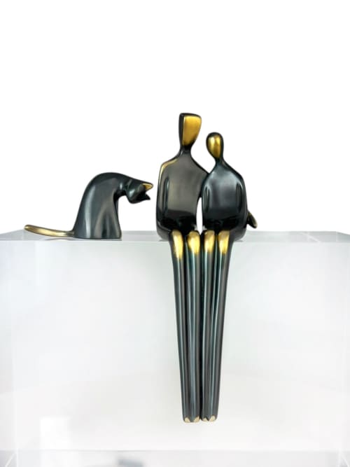 Combo Set: Close to Me Sculpture with Grooming Cat | Sculptures by YENNY COCQ