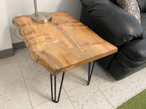 Live Edge Accent Table with Steel Hairpin Legs | Side Table in Tables by Carlberg Design. Item composed of maple wood compatible with minimalism and rustic style