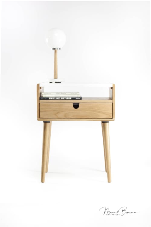 Mid Century Nightstand Drawer in Walnut & Carrara Marble Top | Storage by Manuel Barrera Habitables. Item made of walnut
