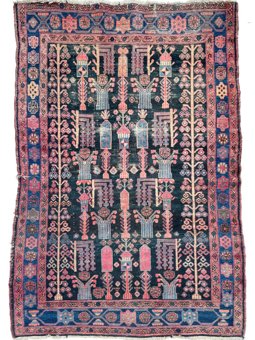 4.10 x 7.4 | Black and Pink Tribal Tree of Life Rug Super | Area Rug in Rugs by The Loom House. Item composed of fiber